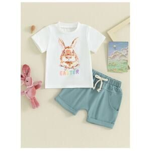 Toddler Boy Easter Outfit Bunny T-Shirt & Shorts Set Size 2–3 Years